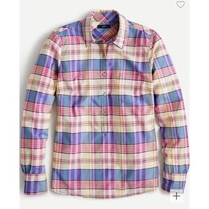 J. Crew Classic Popover Shirt Silk Blend Plaid Size Small NWT